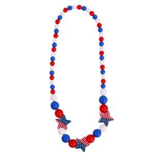 Patriotic Red White & Blue Beaded Childrens Necklace With USA Flag Star Design